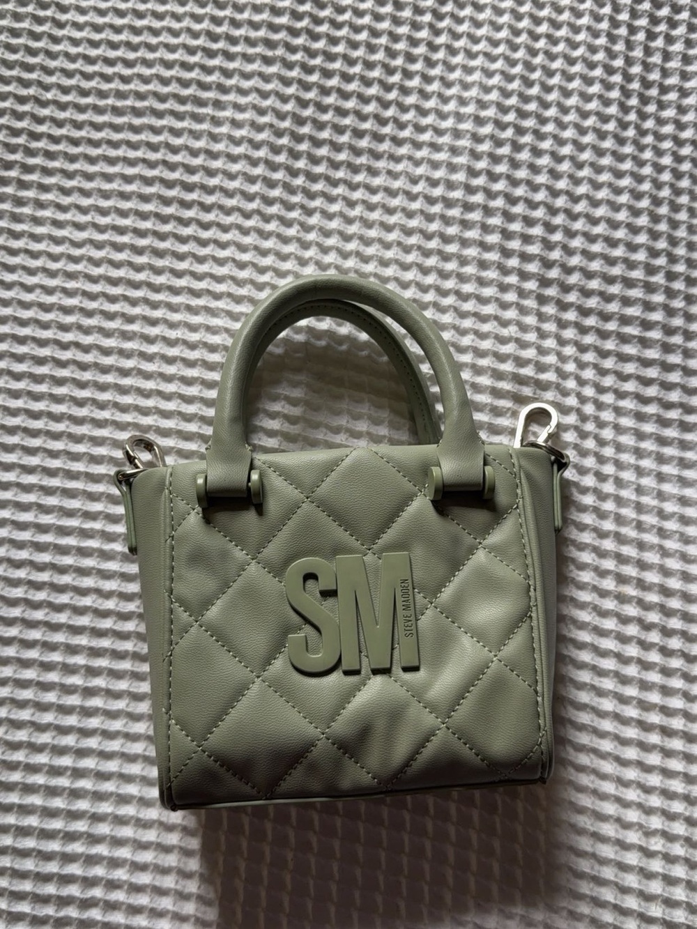 Steve Madden Quilted fake leather Mini Tote Bag in Sage Green